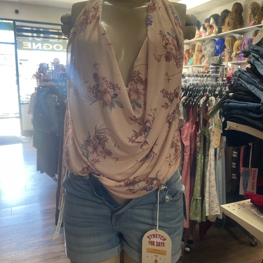 Floral Drape Halter Top - Pink